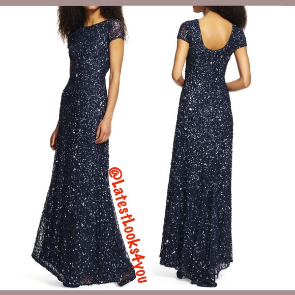 Adrianna Papell Sequin Lace Gown – Stunning Dress For Special Occasions & Events - View #2